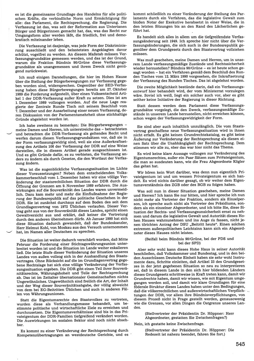 Tagungen der Volkskammer (VK) der Deutschen Demokratischen Republik (DDR), 10. Wahlperiode 1990, Seite 545 (VK. DDR 10. WP. 1990, Prot. Tg. 1-38, 5.4.-2.10.1990, S. 545)