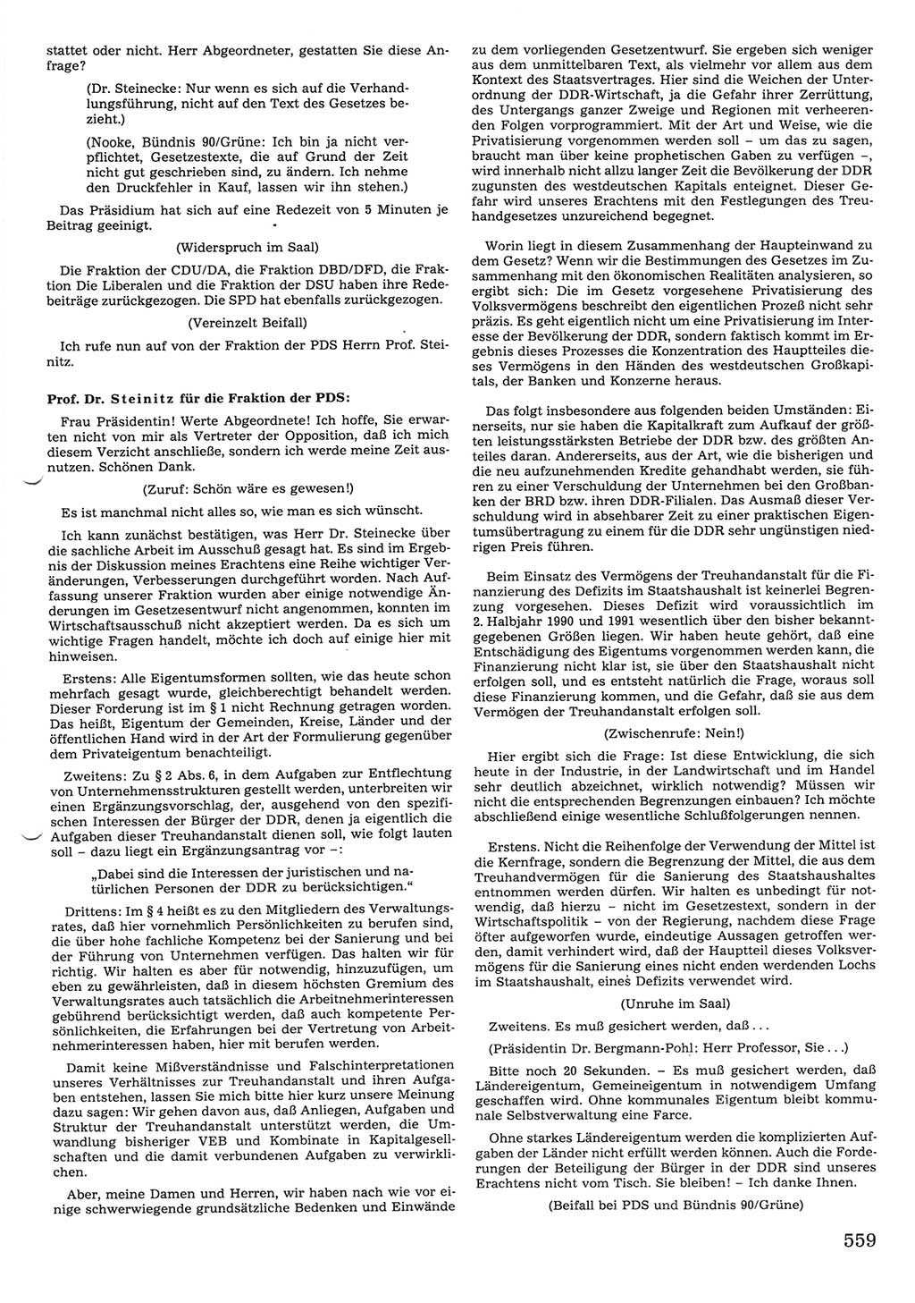 Tagungen der Volkskammer (VK) der Deutschen Demokratischen Republik (DDR), 10. Wahlperiode 1990, Seite 559 (VK. DDR 10. WP. 1990, Prot. Tg. 1-38, 5.4.-2.10.1990, S. 559)