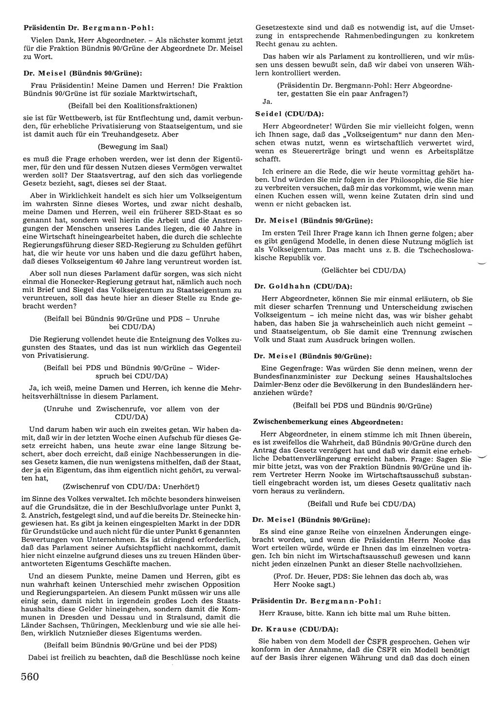 Tagungen der Volkskammer (VK) der Deutschen Demokratischen Republik (DDR), 10. Wahlperiode 1990, Seite 560 (VK. DDR 10. WP. 1990, Prot. Tg. 1-38, 5.4.-2.10.1990, S. 560)