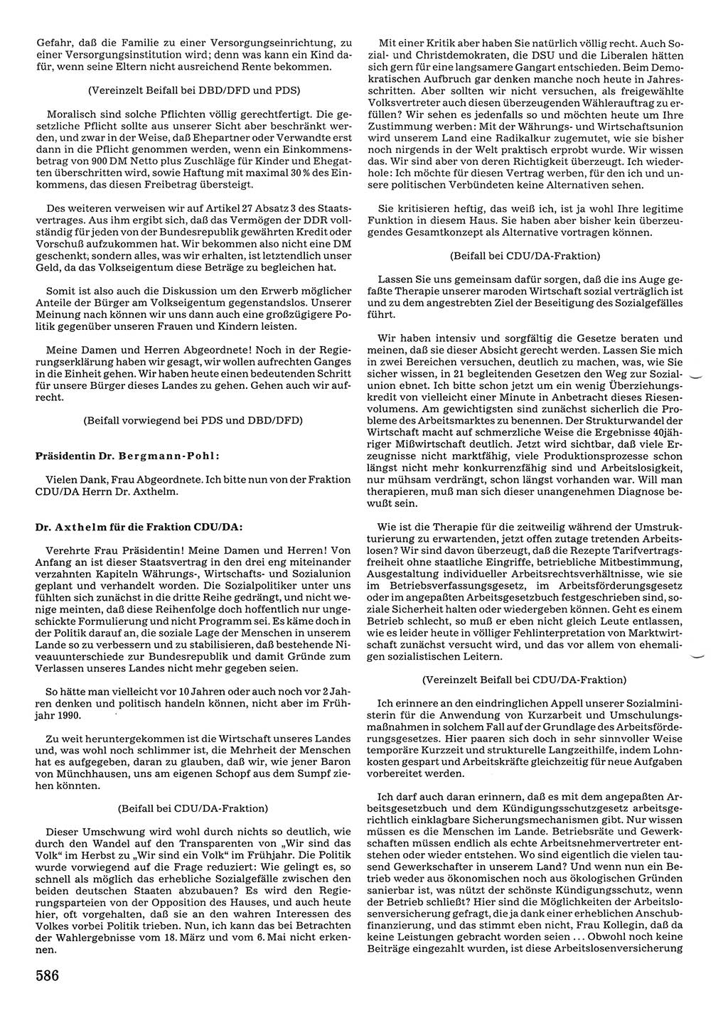 Tagungen der Volkskammer (VK) der Deutschen Demokratischen Republik (DDR), 10. Wahlperiode 1990, Seite 586 (VK. DDR 10. WP. 1990, Prot. Tg. 1-38, 5.4.-2.10.1990, S. 586)