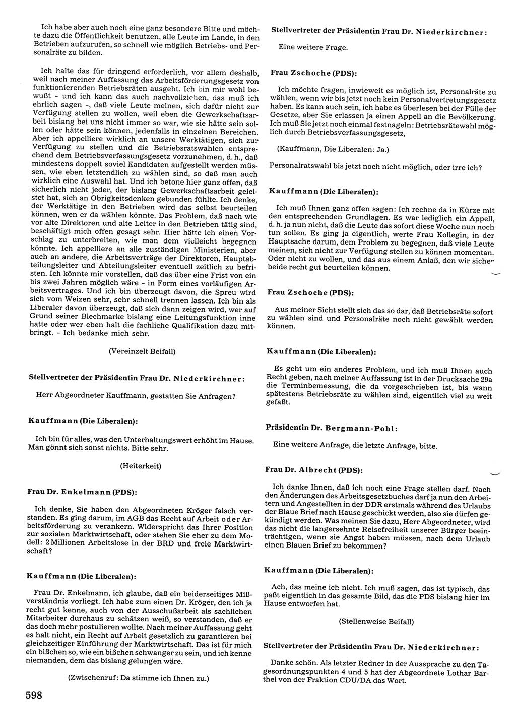 Tagungen der Volkskammer (VK) der Deutschen Demokratischen Republik (DDR), 10. Wahlperiode 1990, Seite 598 (VK. DDR 10. WP. 1990, Prot. Tg. 1-38, 5.4.-2.10.1990, S. 598)