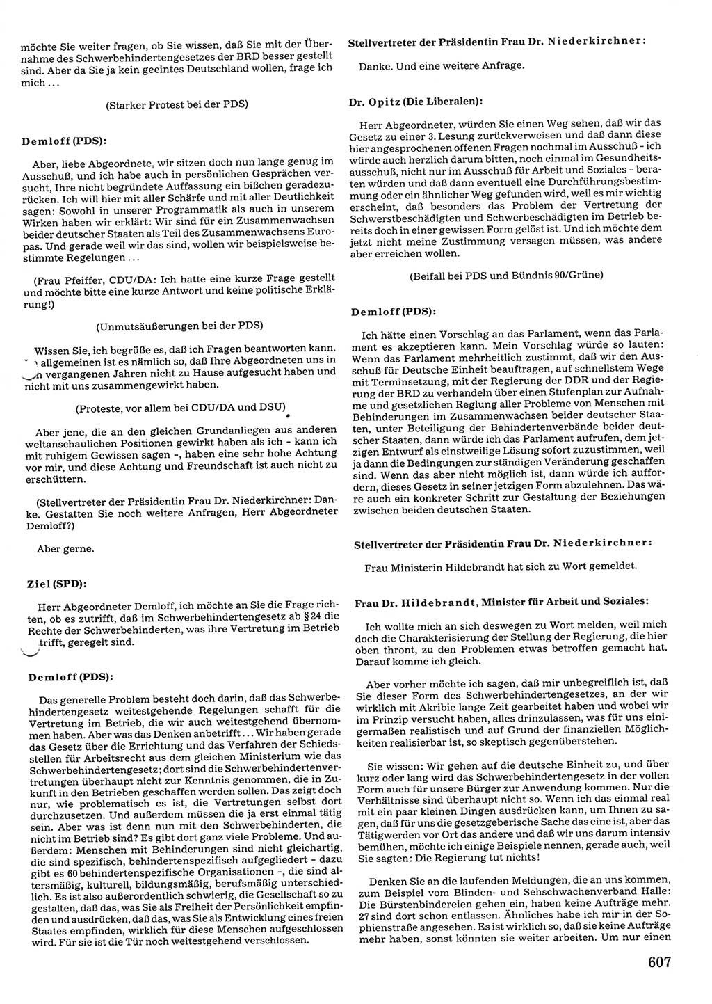 Tagungen der Volkskammer (VK) der Deutschen Demokratischen Republik (DDR), 10. Wahlperiode 1990, Seite 607 (VK. DDR 10. WP. 1990, Prot. Tg. 1-38, 5.4.-2.10.1990, S. 607)