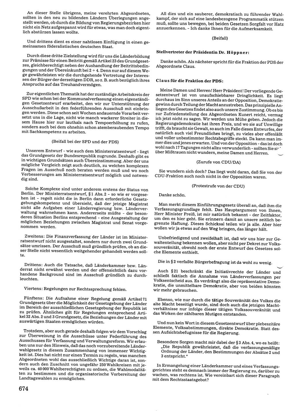 Tagungen der Volkskammer (VK) der Deutschen Demokratischen Republik (DDR), 10. Wahlperiode 1990, Seite 674 (VK. DDR 10. WP. 1990, Prot. Tg. 1-38, 5.4.-2.10.1990, S. 674)