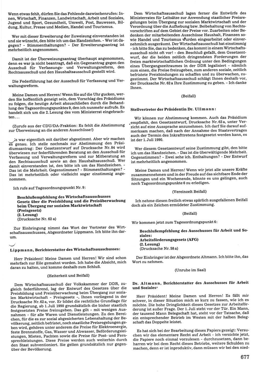 Tagungen der Volkskammer (VK) der Deutschen Demokratischen Republik (DDR), 10. Wahlperiode 1990, Seite 677 (VK. DDR 10. WP. 1990, Prot. Tg. 1-38, 5.4.-2.10.1990, S. 677)