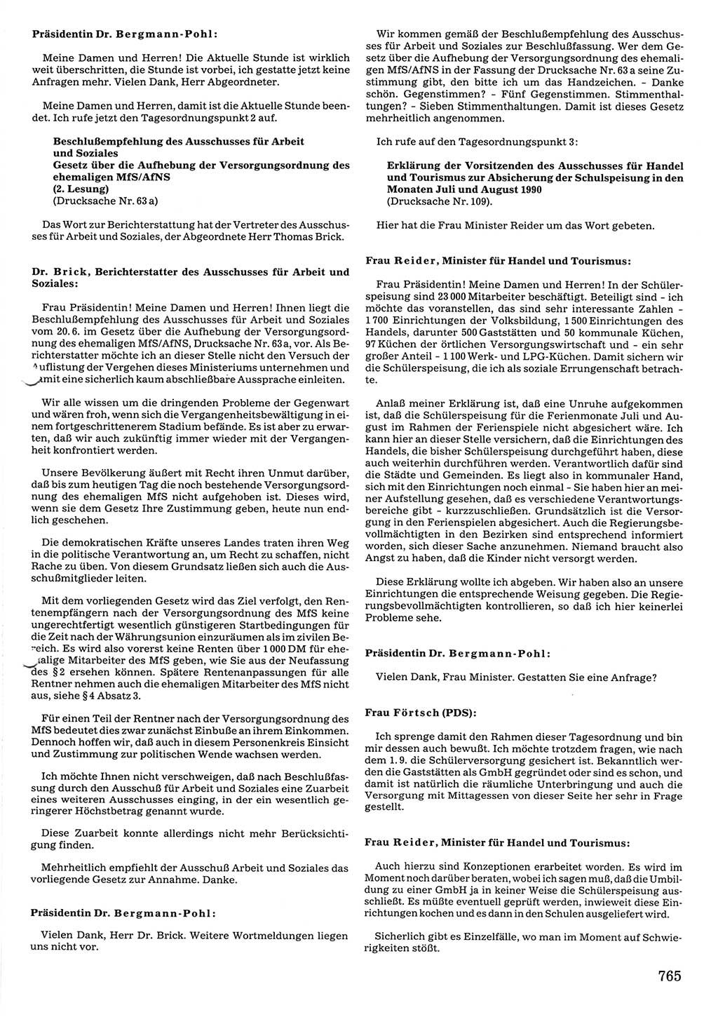 Tagungen der Volkskammer (VK) der Deutschen Demokratischen Republik (DDR), 10. Wahlperiode 1990, Seite 765 (VK. DDR 10. WP. 1990, Prot. Tg. 1-38, 5.4.-2.10.1990, S. 765)