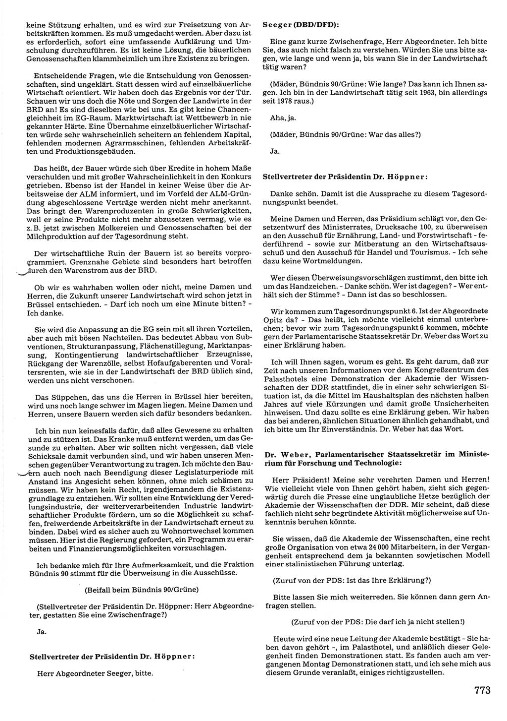 Tagungen der Volkskammer (VK) der Deutschen Demokratischen Republik (DDR), 10. Wahlperiode 1990, Seite 773 (VK. DDR 10. WP. 1990, Prot. Tg. 1-38, 5.4.-2.10.1990, S. 773)