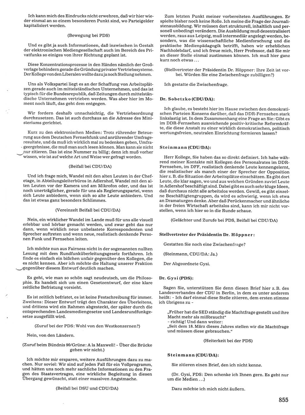 Tagungen der Volkskammer (VK) der Deutschen Demokratischen Republik (DDR), 10. Wahlperiode 1990, Seite 855 (VK. DDR 10. WP. 1990, Prot. Tg. 1-38, 5.4.-2.10.1990, S. 855)