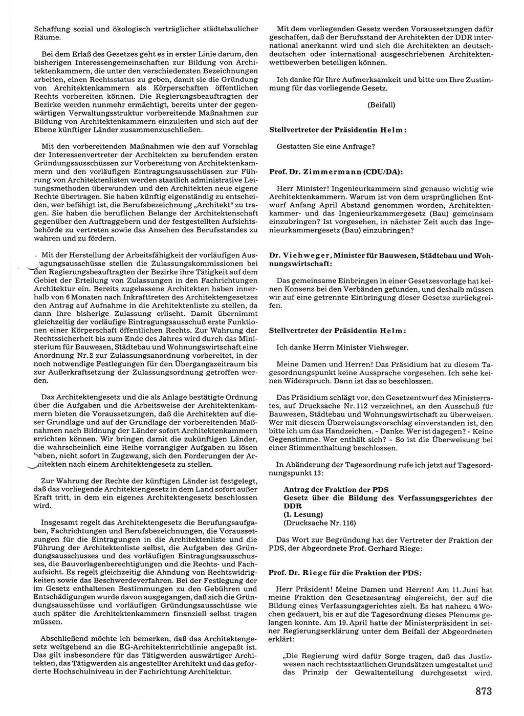 Tagungen der Volkskammer (VK) der Deutschen Demokratischen Republik (DDR), 10. Wahlperiode 1990, Seite 873 (VK. DDR 10. WP. 1990, Prot. Tg. 1-38, 5.4.-2.10.1990, S. 873)