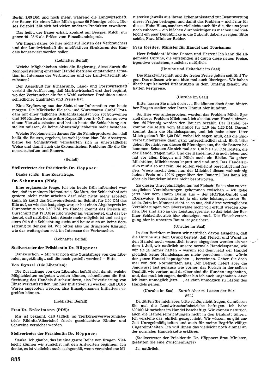 Tagungen der Volkskammer (VK) der Deutschen Demokratischen Republik (DDR), 10. Wahlperiode 1990, Seite 888 (VK. DDR 10. WP. 1990, Prot. Tg. 1-38, 5.4.-2.10.1990, S. 888)