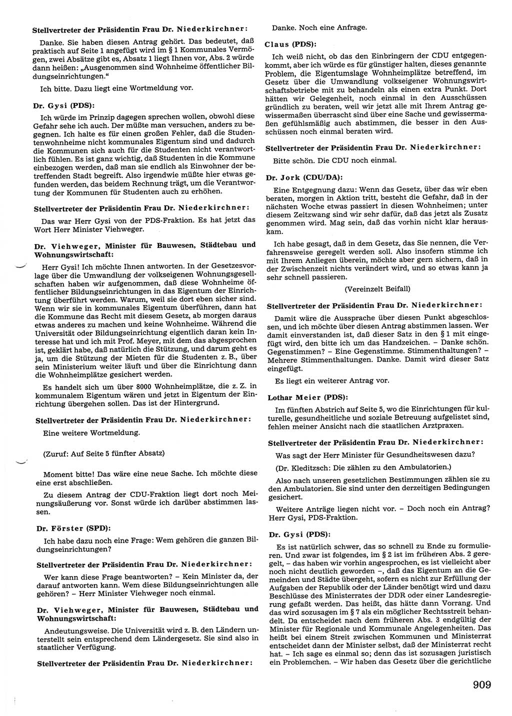 Tagungen der Volkskammer (VK) der Deutschen Demokratischen Republik (DDR), 10. Wahlperiode 1990, Seite 909 (VK. DDR 10. WP. 1990, Prot. Tg. 1-38, 5.4.-2.10.1990, S. 909)