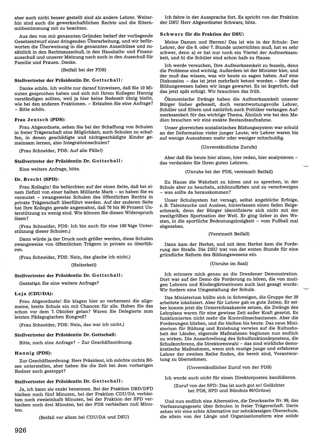 Tagungen der Volkskammer (VK) der Deutschen Demokratischen Republik (DDR), 10. Wahlperiode 1990, Seite 926 (VK. DDR 10. WP. 1990, Prot. Tg. 1-38, 5.4.-2.10.1990, S. 926)