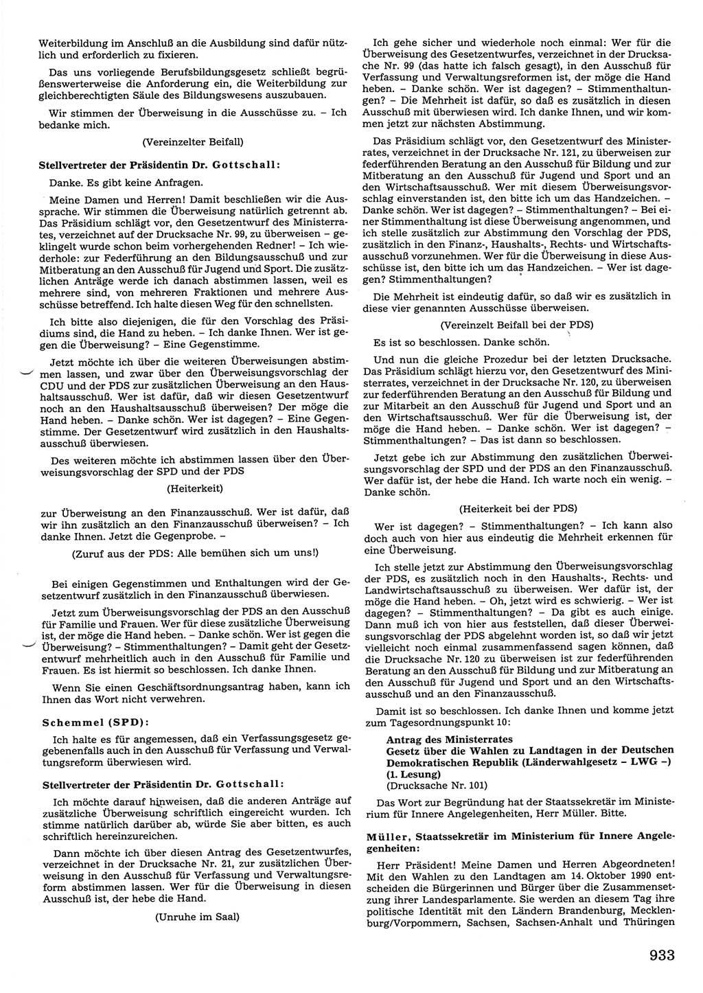 Tagungen der Volkskammer (VK) der Deutschen Demokratischen Republik (DDR), 10. Wahlperiode 1990, Seite 933 (VK. DDR 10. WP. 1990, Prot. Tg. 1-38, 5.4.-2.10.1990, S. 933)