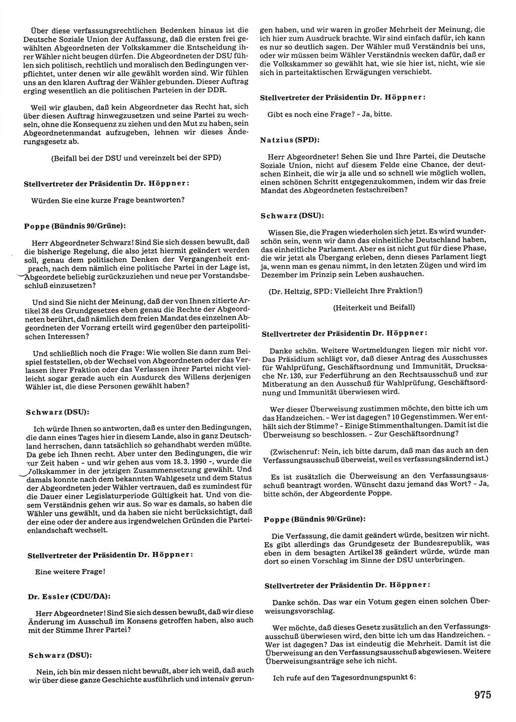 Tagungen der Volkskammer (VK) der Deutschen Demokratischen Republik (DDR), 10. Wahlperiode 1990, Seite 975 (VK. DDR 10. WP. 1990, Prot. Tg. 1-38, 5.4.-2.10.1990, S. 975)