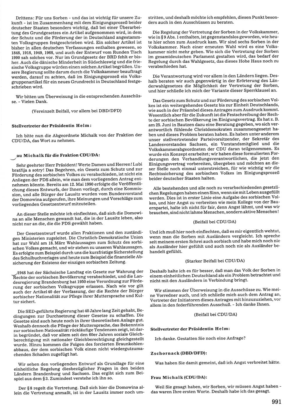 Tagungen der Volkskammer (VK) der Deutschen Demokratischen Republik (DDR), 10. Wahlperiode 1990, Seite 991 (VK. DDR 10. WP. 1990, Prot. Tg. 1-38, 5.4.-2.10.1990, S. 991)