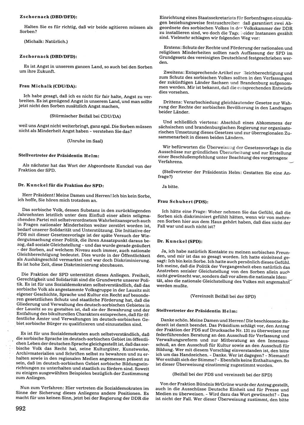 Tagungen der Volkskammer (VK) der Deutschen Demokratischen Republik (DDR), 10. Wahlperiode 1990, Seite 992 (VK. DDR 10. WP. 1990, Prot. Tg. 1-38, 5.4.-2.10.1990, S. 992)