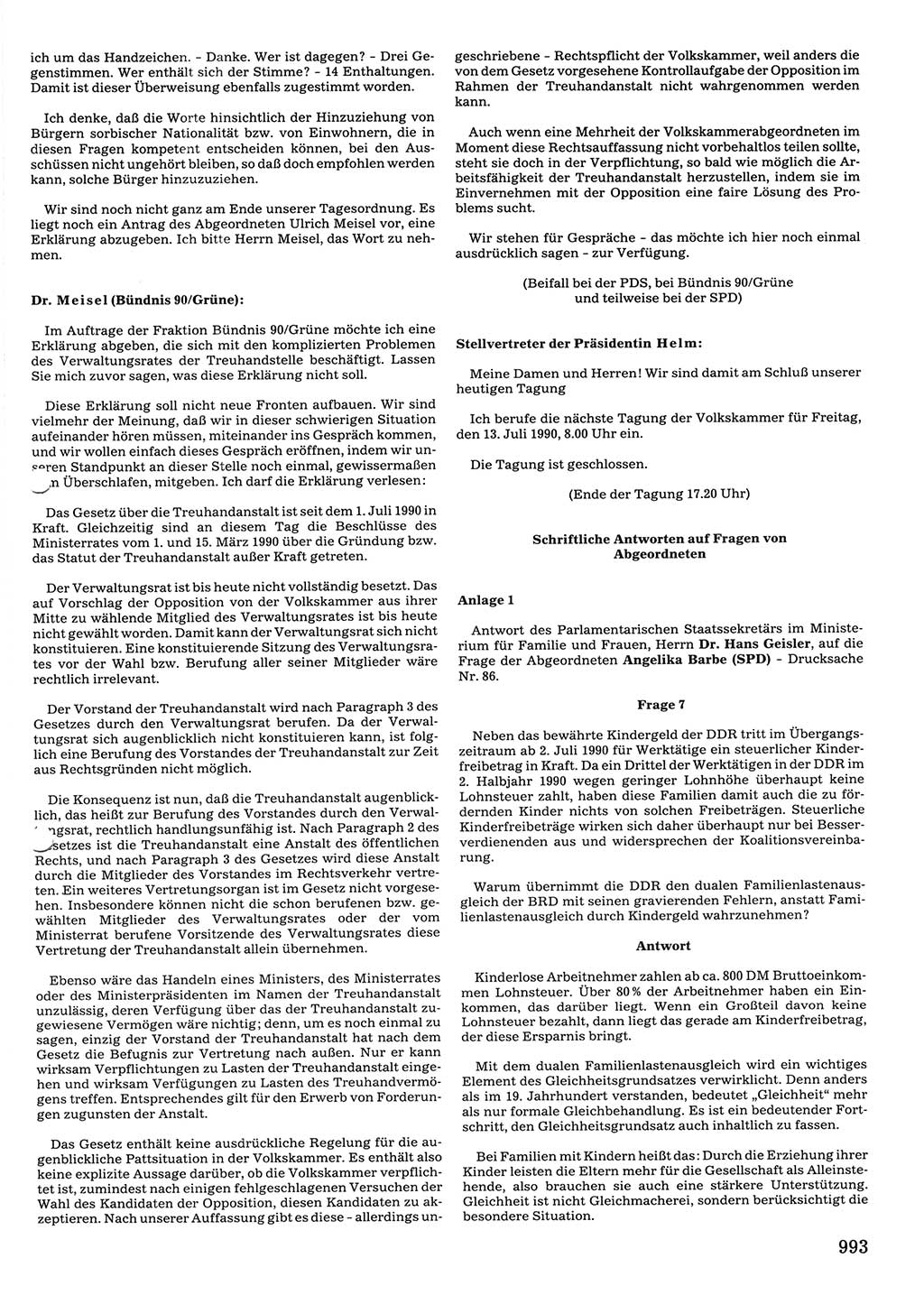 Tagungen der Volkskammer (VK) der Deutschen Demokratischen Republik (DDR), 10. Wahlperiode 1990, Seite 993 (VK. DDR 10. WP. 1990, Prot. Tg. 1-38, 5.4.-2.10.1990, S. 993)