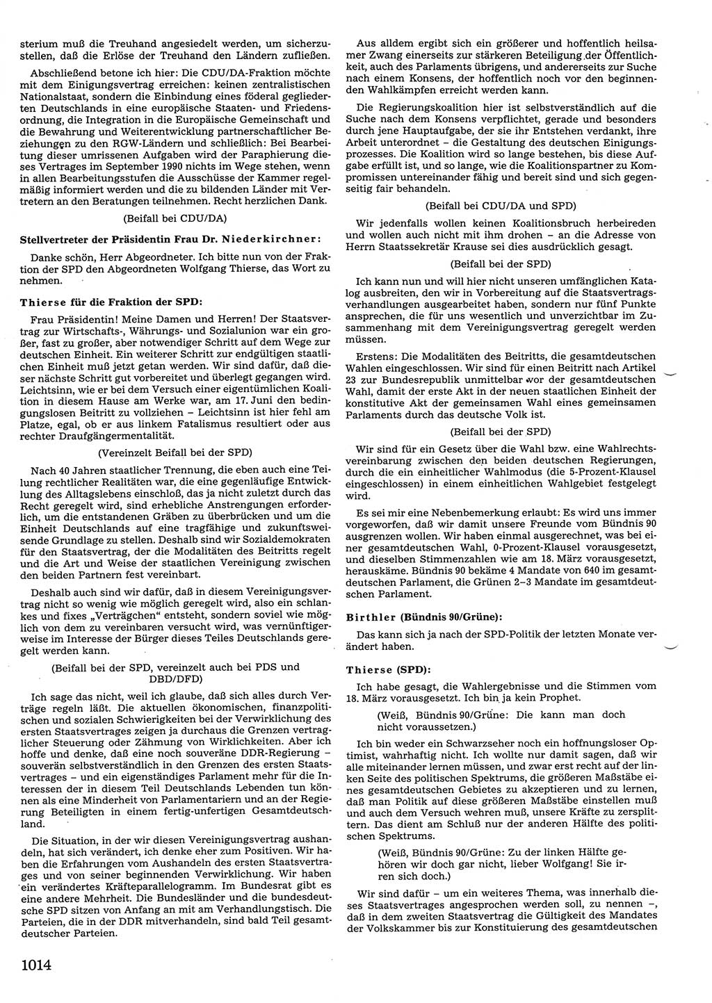 Tagungen der Volkskammer (VK) der Deutschen Demokratischen Republik (DDR), 10. Wahlperiode 1990, Seite 1014 (VK. DDR 10. WP. 1990, Prot. Tg. 1-38, 5.4.-2.10.1990, S. 1014)
