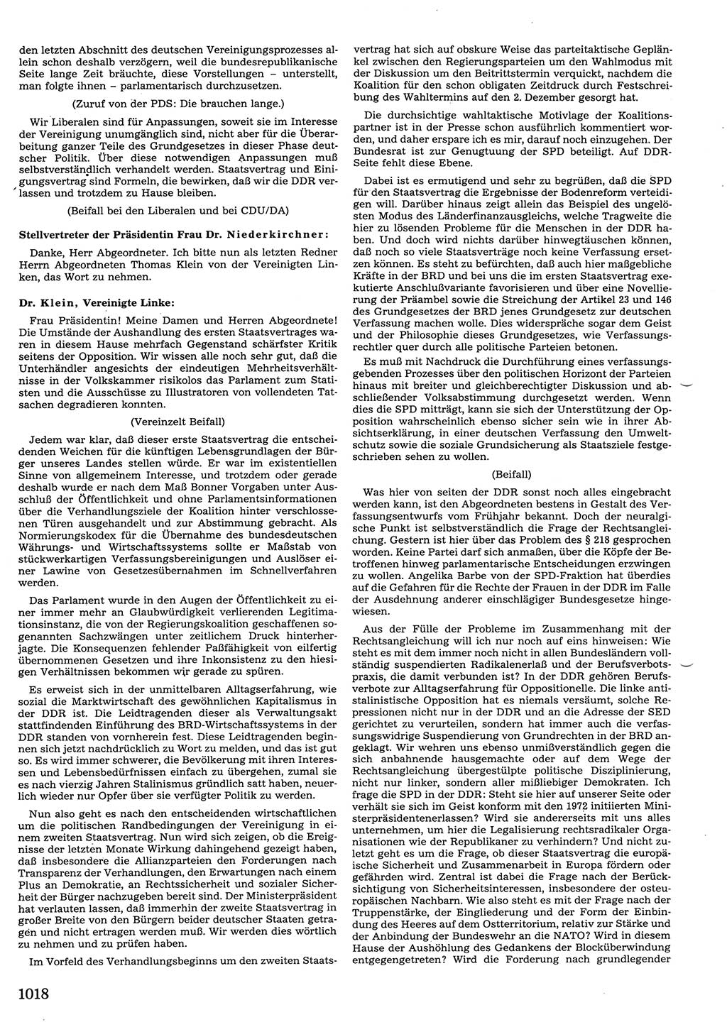 Tagungen der Volkskammer (VK) der Deutschen Demokratischen Republik (DDR), 10. Wahlperiode 1990, Seite 1018 (VK. DDR 10. WP. 1990, Prot. Tg. 1-38, 5.4.-2.10.1990, S. 1018)