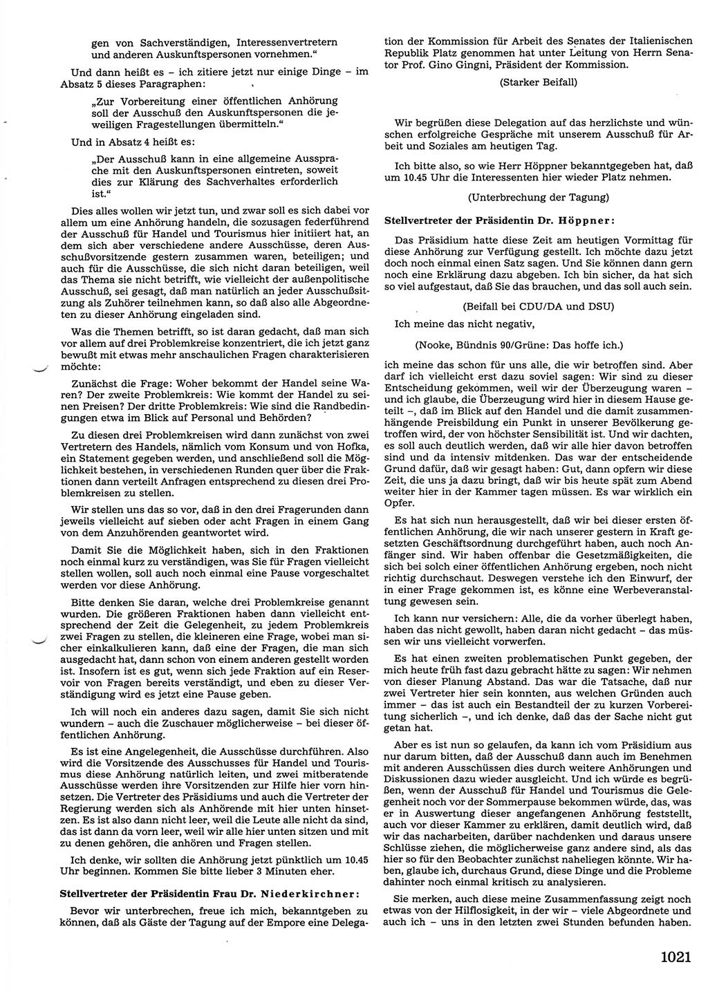 Tagungen der Volkskammer (VK) der Deutschen Demokratischen Republik (DDR), 10. Wahlperiode 1990, Seite 1021 (VK. DDR 10. WP. 1990, Prot. Tg. 1-38, 5.4.-2.10.1990, S. 1021)