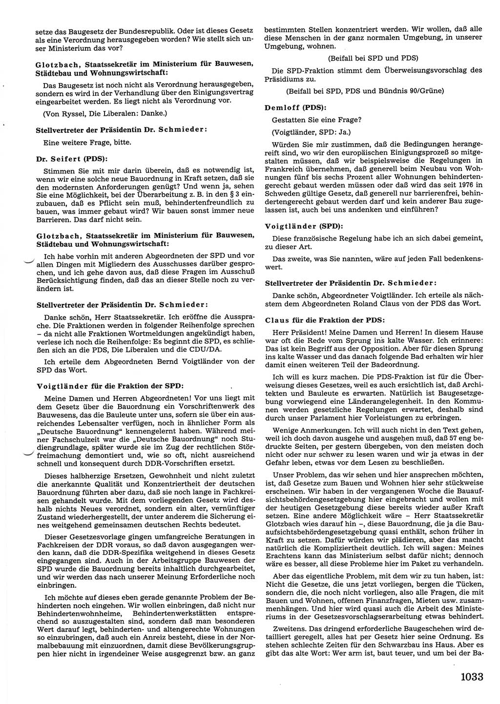 Tagungen der Volkskammer (VK) der Deutschen Demokratischen Republik (DDR), 10. Wahlperiode 1990, Seite 1033 (VK. DDR 10. WP. 1990, Prot. Tg. 1-38, 5.4.-2.10.1990, S. 1033)