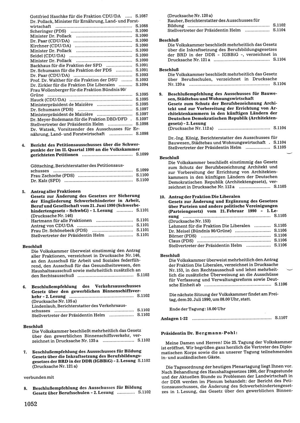 Tagungen der Volkskammer (VK) der Deutschen Demokratischen Republik (DDR), 10. Wahlperiode 1990, Seite 1052 (VK. DDR 10. WP. 1990, Prot. Tg. 1-38, 5.4.-2.10.1990, S. 1052)