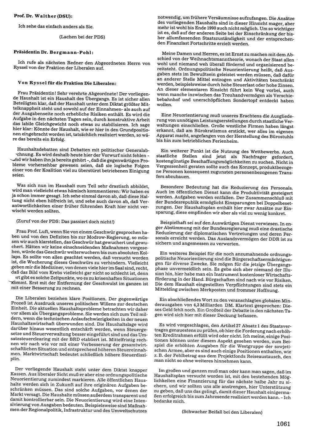 Tagungen der Volkskammer (VK) der Deutschen Demokratischen Republik (DDR), 10. Wahlperiode 1990, Seite 1061 (VK. DDR 10. WP. 1990, Prot. Tg. 1-38, 5.4.-2.10.1990, S. 1061)