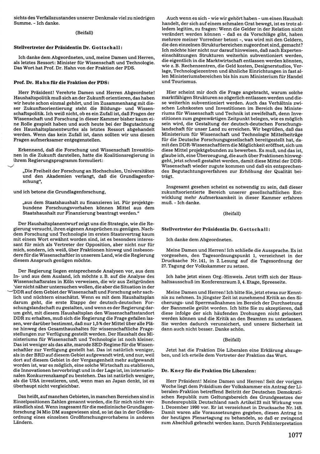 Tagungen der Volkskammer (VK) der Deutschen Demokratischen Republik (DDR), 10. Wahlperiode 1990, Seite 1077 (VK. DDR 10. WP. 1990, Prot. Tg. 1-38, 5.4.-2.10.1990, S. 1077)