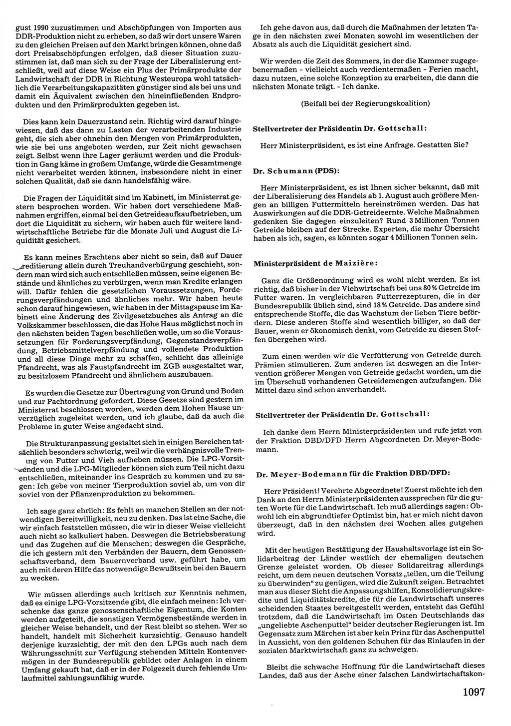 Tagungen der Volkskammer (VK) der Deutschen Demokratischen Republik (DDR), 10. Wahlperiode 1990, Seite 1097 (VK. DDR 10. WP. 1990, Prot. Tg. 1-38, 5.4.-2.10.1990, S. 1097)