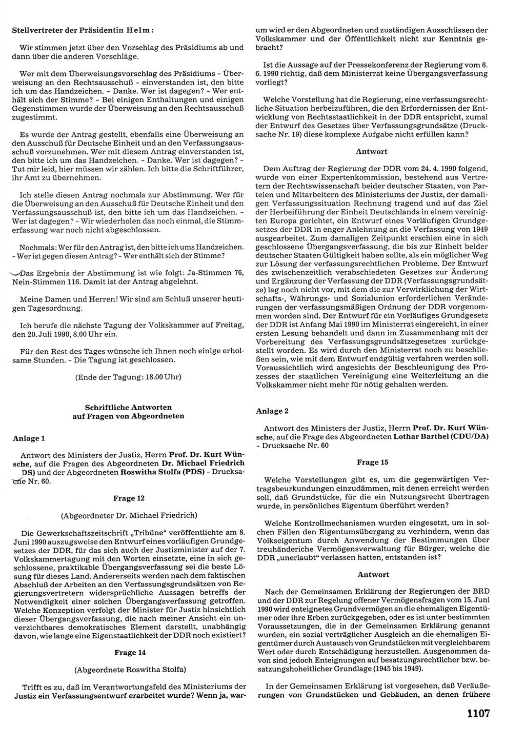 Tagungen der Volkskammer (VK) der Deutschen Demokratischen Republik (DDR), 10. Wahlperiode 1990, Seite 1107 (VK. DDR 10. WP. 1990, Prot. Tg. 1-38, 5.4.-2.10.1990, S. 1107)