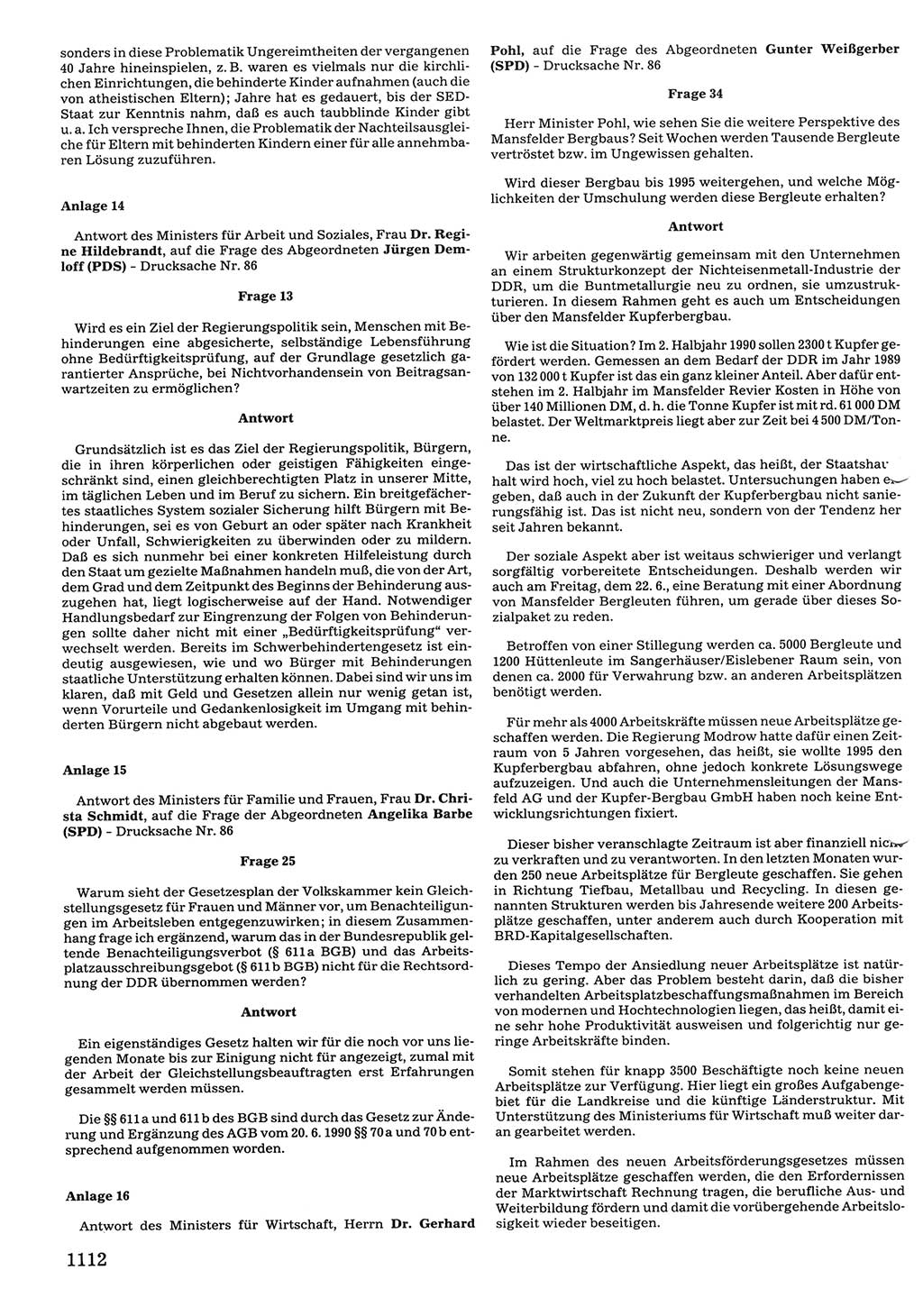 Tagungen der Volkskammer (VK) der Deutschen Demokratischen Republik (DDR), 10. Wahlperiode 1990, Seite 1112 (VK. DDR 10. WP. 1990, Prot. Tg. 1-38, 5.4.-2.10.1990, S. 1112)