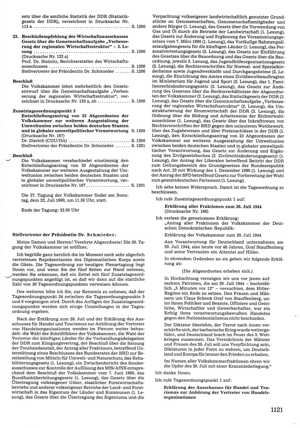 Tagungen der Volkskammer (VK) der Deutschen Demokratischen Republik (DDR), 10. Wahlperiode 1990, Seite 1121 (VK. DDR 10. WP. 1990, Prot. Tg. 1-38, 5.4.-2.10.1990, S. 1121)