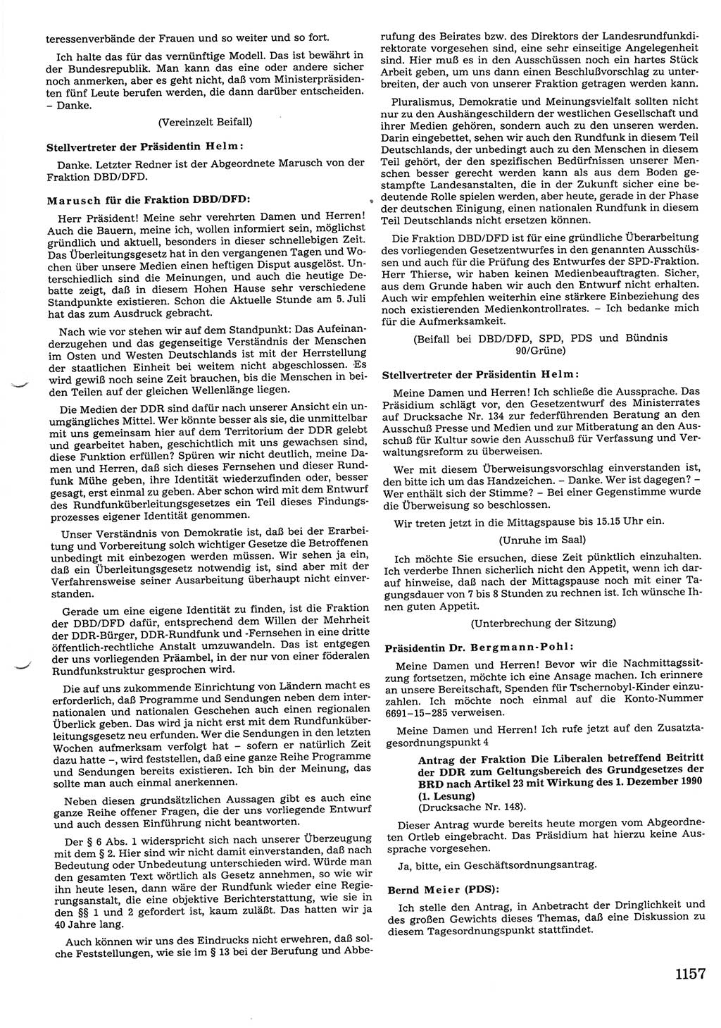 Tagungen der Volkskammer (VK) der Deutschen Demokratischen Republik (DDR), 10. Wahlperiode 1990, Seite 1157 (VK. DDR 10. WP. 1990, Prot. Tg. 1-38, 5.4.-2.10.1990, S. 1157)