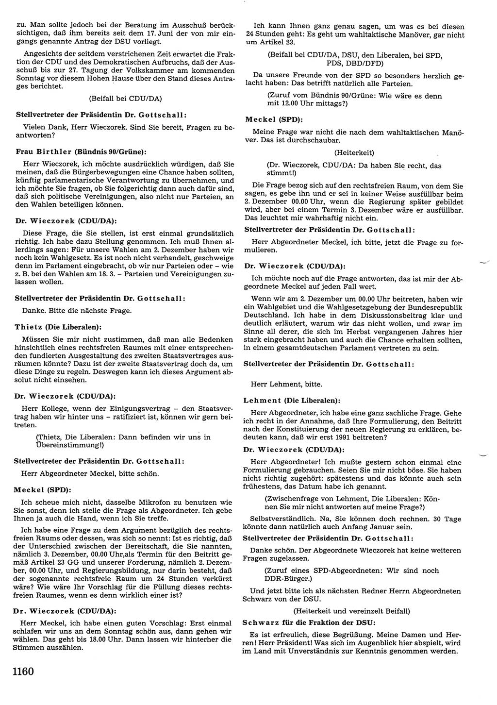 Tagungen der Volkskammer (VK) der Deutschen Demokratischen Republik (DDR), 10. Wahlperiode 1990, Seite 1160 (VK. DDR 10. WP. 1990, Prot. Tg. 1-38, 5.4.-2.10.1990, S. 1160)