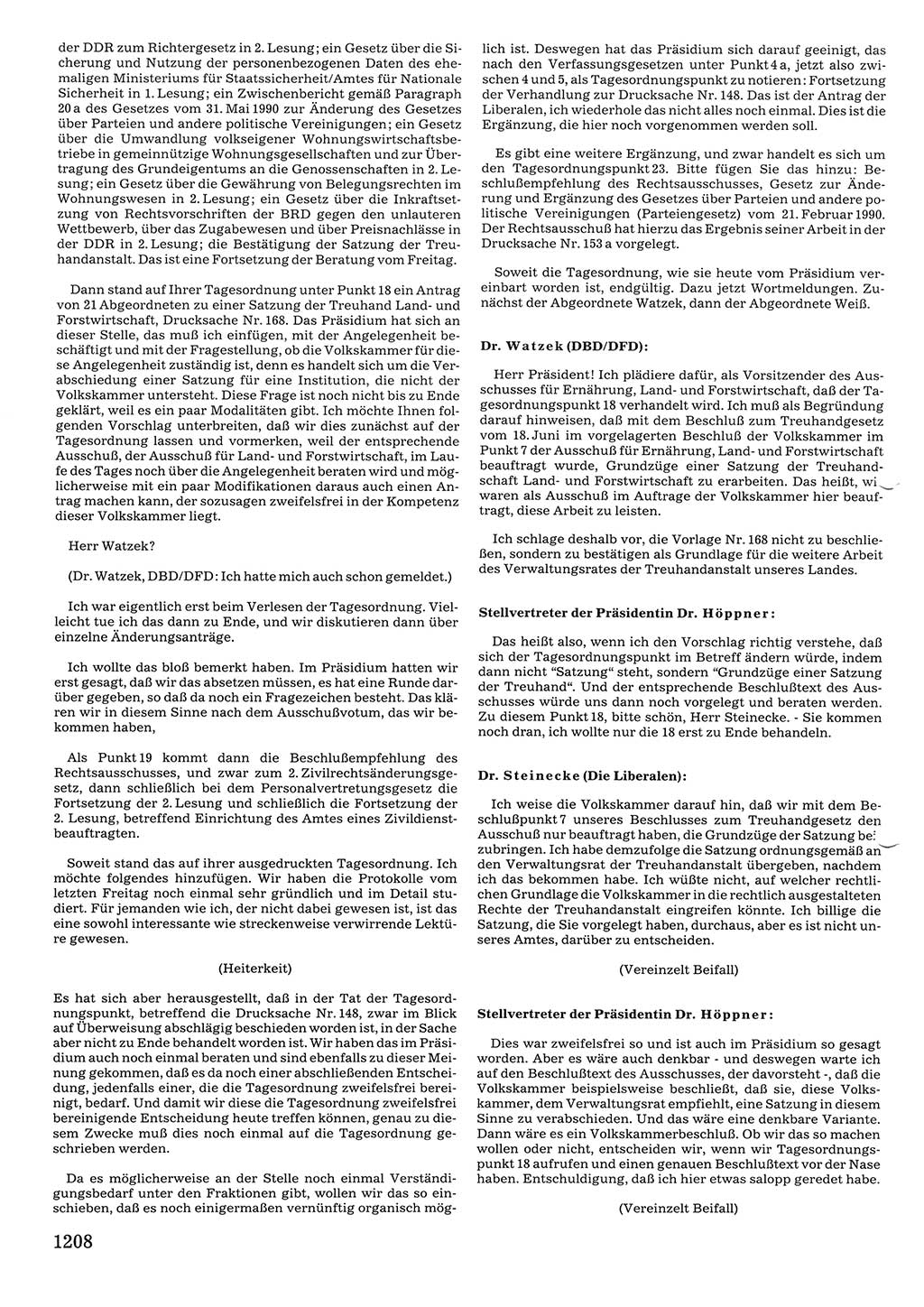 Tagungen der Volkskammer (VK) der Deutschen Demokratischen Republik (DDR), 10. Wahlperiode 1990, Seite 1208 (VK. DDR 10. WP. 1990, Prot. Tg. 1-38, 5.4.-2.10.1990, S. 1208)