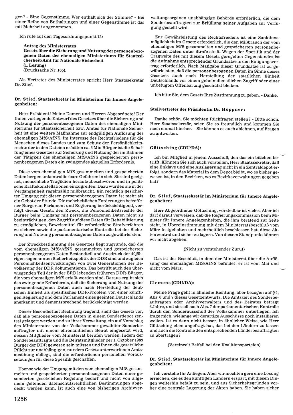 Tagungen der Volkskammer (VK) der Deutschen Demokratischen Republik (DDR), 10. Wahlperiode 1990, Seite 1256 (VK. DDR 10. WP. 1990, Prot. Tg. 1-38, 5.4.-2.10.1990, S. 1256)