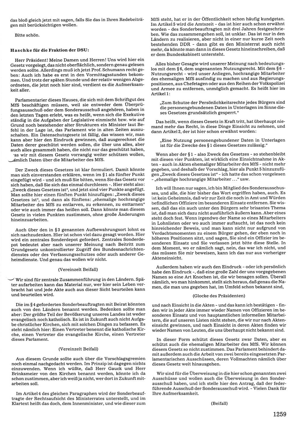 Tagungen der Volkskammer (VK) der Deutschen Demokratischen Republik (DDR), 10. Wahlperiode 1990, Seite 1259 (VK. DDR 10. WP. 1990, Prot. Tg. 1-38, 5.4.-2.10.1990, S. 1259)