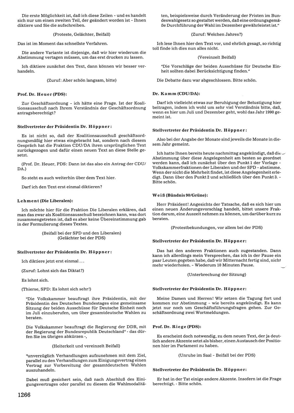 Tagungen der Volkskammer (VK) der Deutschen Demokratischen Republik (DDR), 10. Wahlperiode 1990, Seite 1266 (VK. DDR 10. WP. 1990, Prot. Tg. 1-38, 5.4.-2.10.1990, S. 1266)