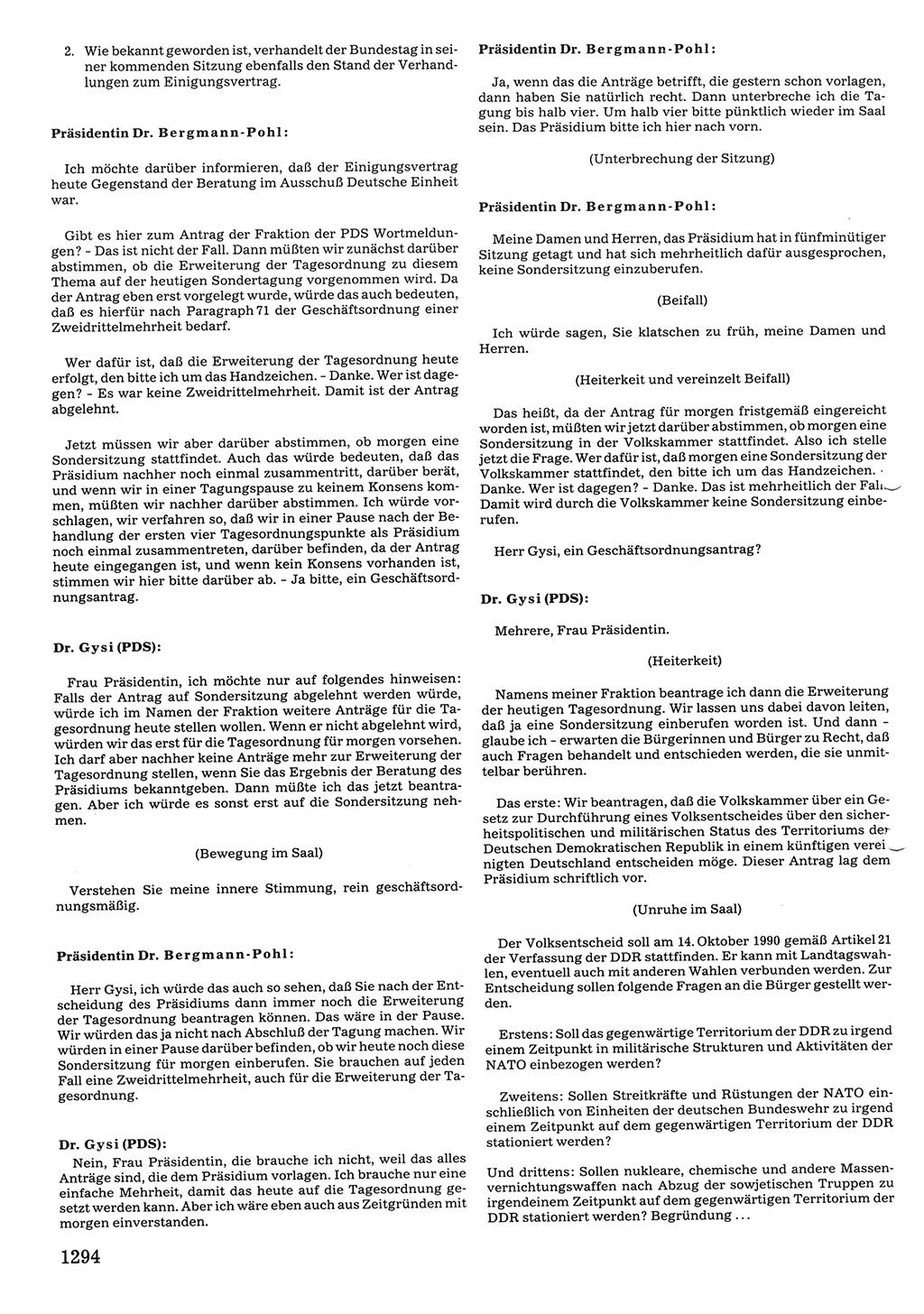 Tagungen der Volkskammer (VK) der Deutschen Demokratischen Republik (DDR), 10. Wahlperiode 1990, Seite 1294 (VK. DDR 10. WP. 1990, Prot. Tg. 1-38, 5.4.-2.10.1990, S. 1294)