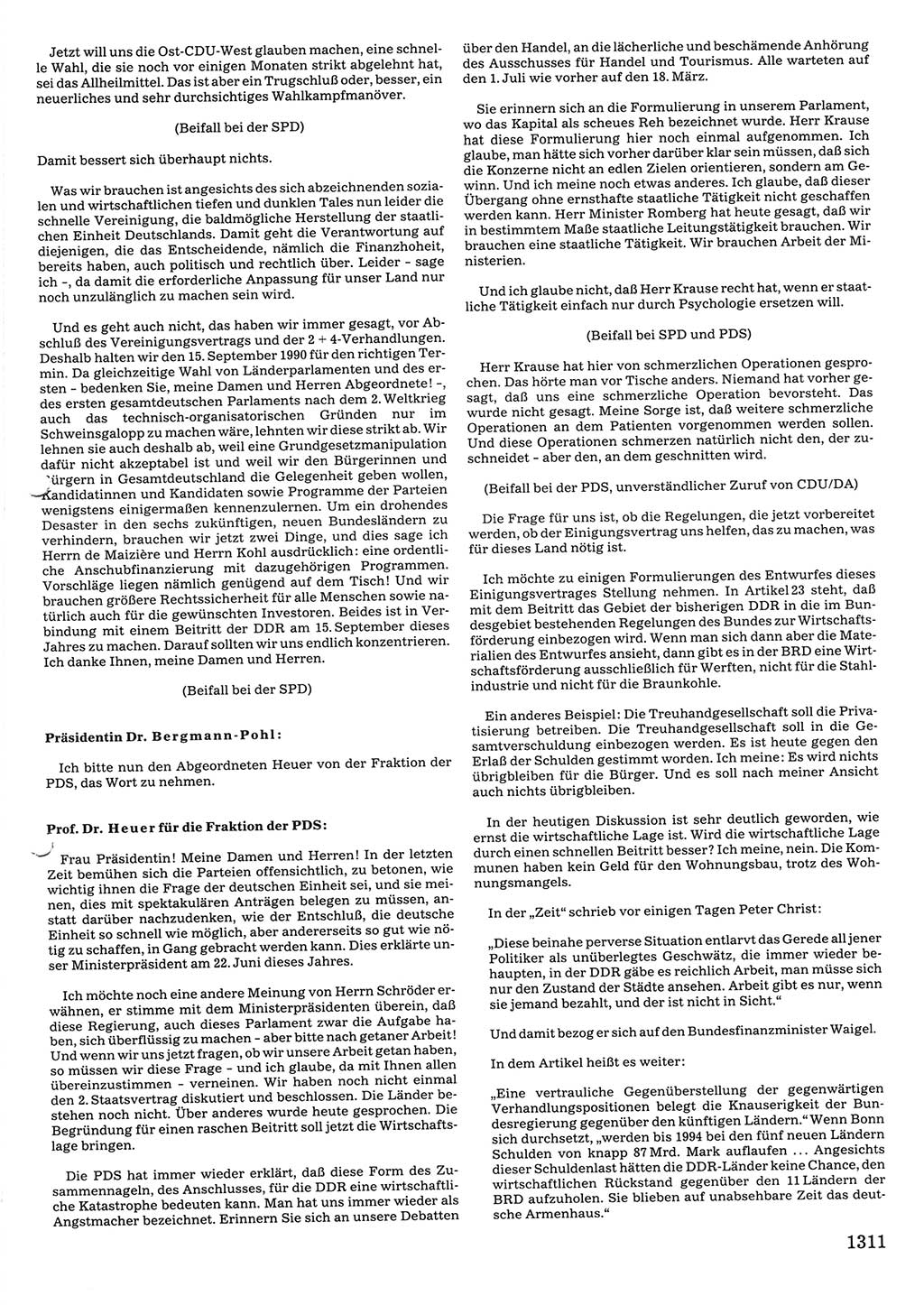 Tagungen der Volkskammer (VK) der Deutschen Demokratischen Republik (DDR), 10. Wahlperiode 1990, Seite 1311 (VK. DDR 10. WP. 1990, Prot. Tg. 1-38, 5.4.-2.10.1990, S. 1311)