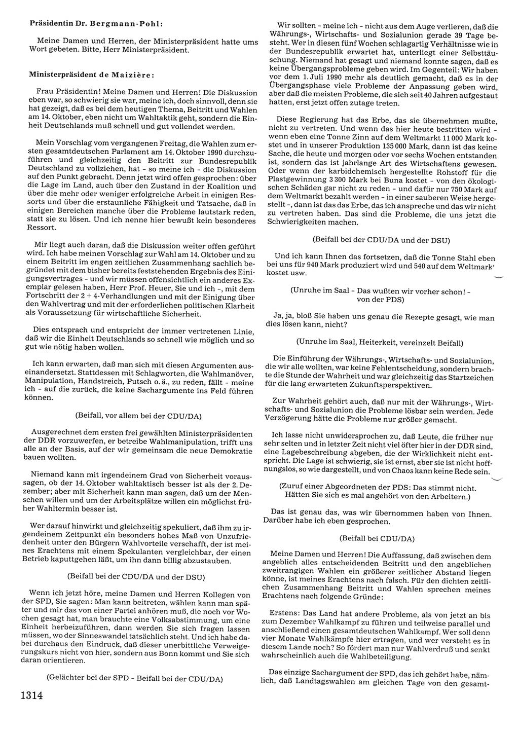 Tagungen der Volkskammer (VK) der Deutschen Demokratischen Republik (DDR), 10. Wahlperiode 1990, Seite 1314 (VK. DDR 10. WP. 1990, Prot. Tg. 1-38, 5.4.-2.10.1990, S. 1314)