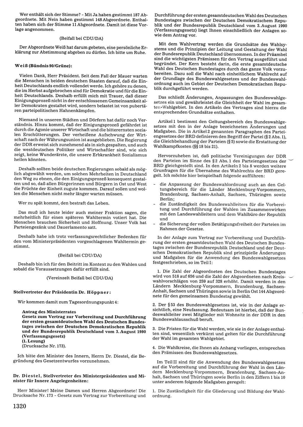 Tagungen der Volkskammer (VK) der Deutschen Demokratischen Republik (DDR), 10. Wahlperiode 1990, Seite 1320 (VK. DDR 10. WP. 1990, Prot. Tg. 1-38, 5.4.-2.10.1990, S. 1320)