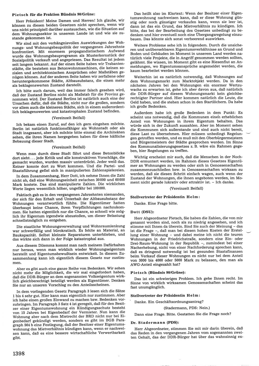 Tagungen der Volkskammer (VK) der Deutschen Demokratischen Republik (DDR), 10. Wahlperiode 1990, Seite 1398 (VK. DDR 10. WP. 1990, Prot. Tg. 1-38, 5.4.-2.10.1990, S. 1398)