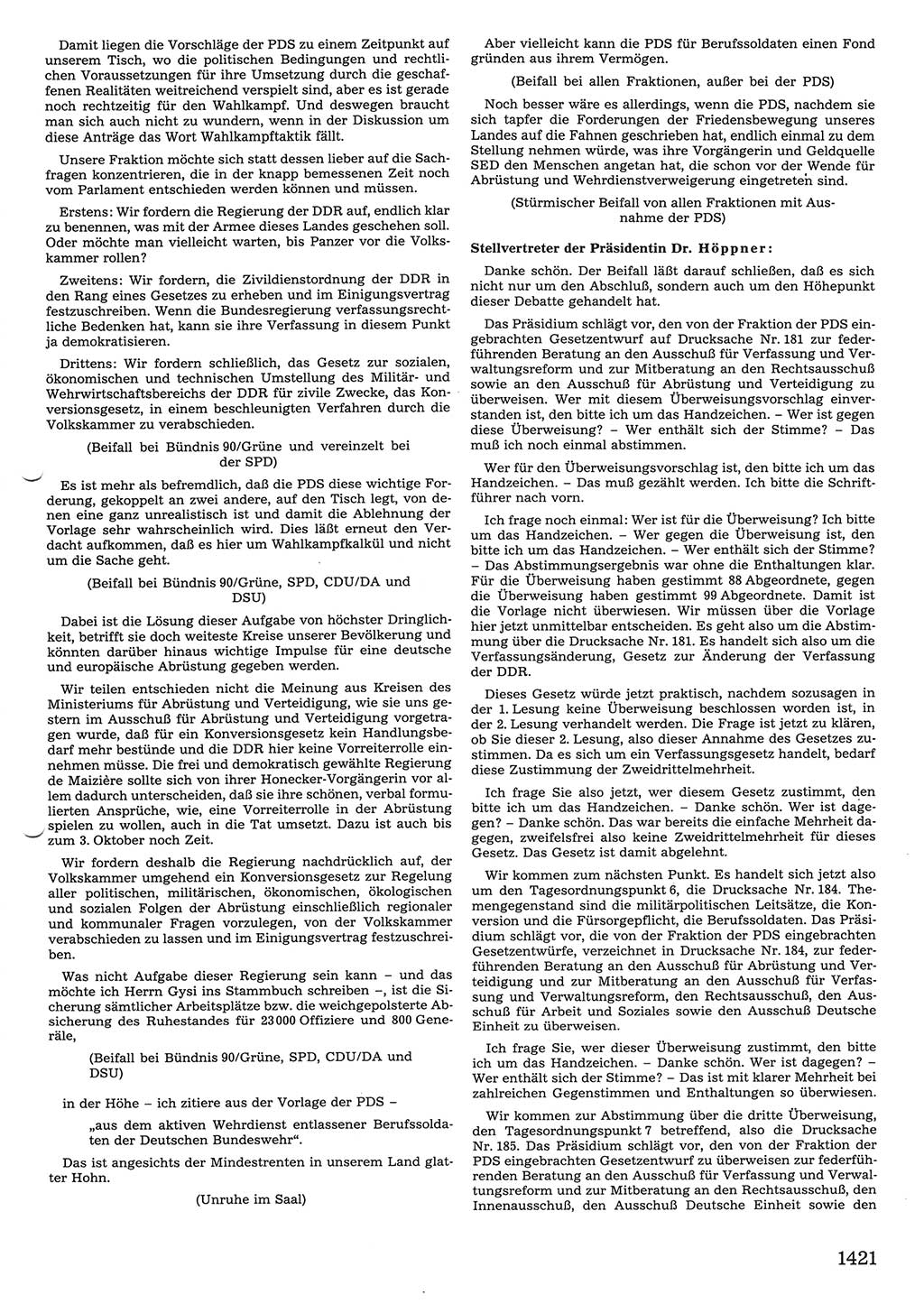 Tagungen der Volkskammer (VK) der Deutschen Demokratischen Republik (DDR), 10. Wahlperiode 1990, Seite 1421 (VK. DDR 10. WP. 1990, Prot. Tg. 1-38, 5.4.-2.10.1990, S. 1421)