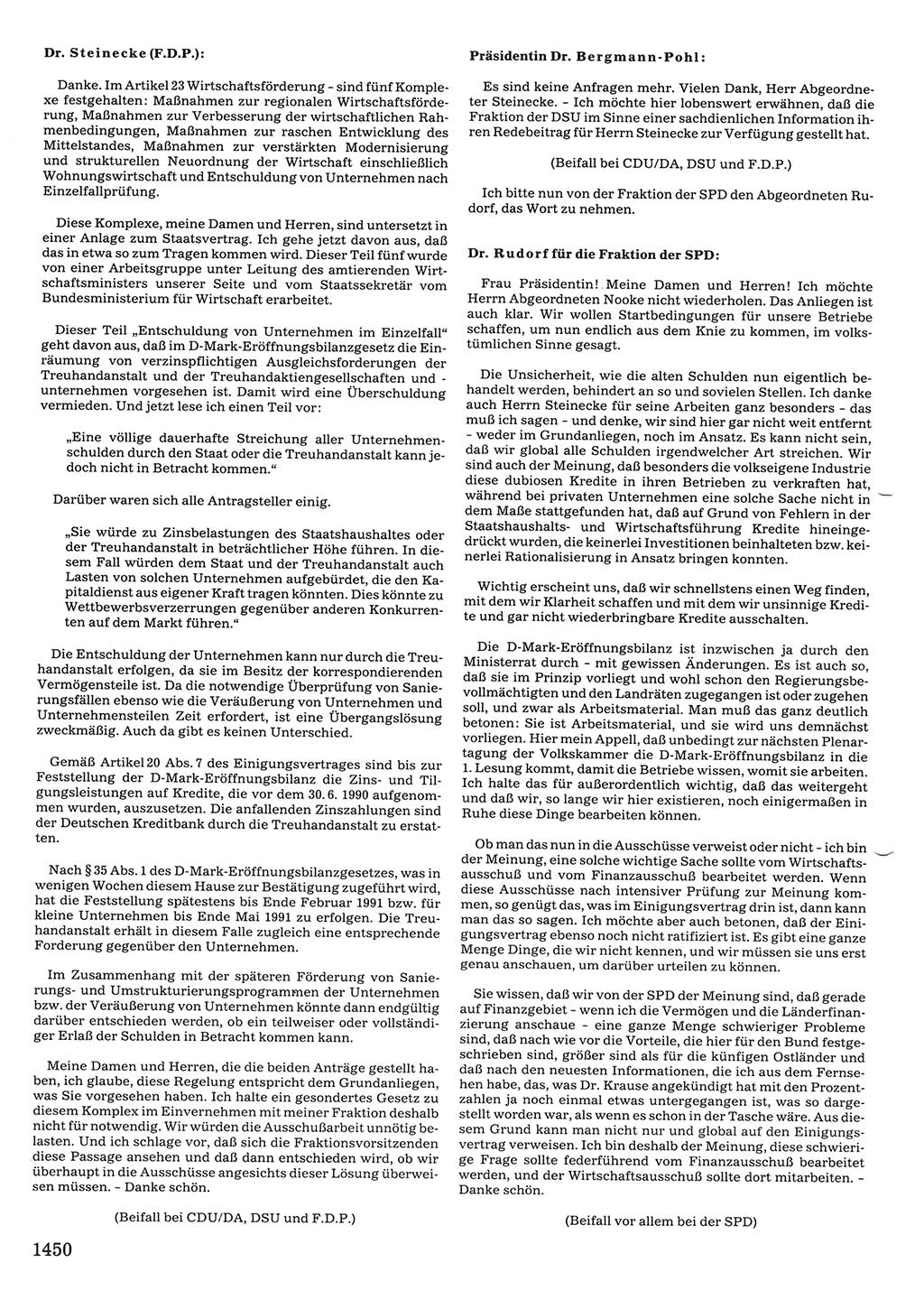 Tagungen der Volkskammer (VK) der Deutschen Demokratischen Republik (DDR), 10. Wahlperiode 1990, Seite 1450 (VK. DDR 10. WP. 1990, Prot. Tg. 1-38, 5.4.-2.10.1990, S. 1450)