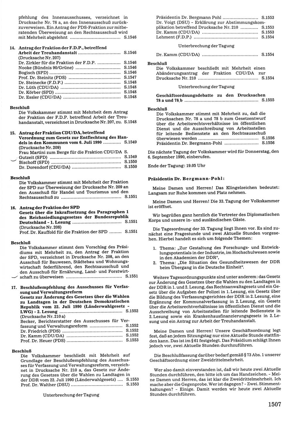 Tagungen der Volkskammer (VK) der Deutschen Demokratischen Republik (DDR), 10. Wahlperiode 1990, Seite 1507 (VK. DDR 10. WP. 1990, Prot. Tg. 1-38, 5.4.-2.10.1990, S. 1507)