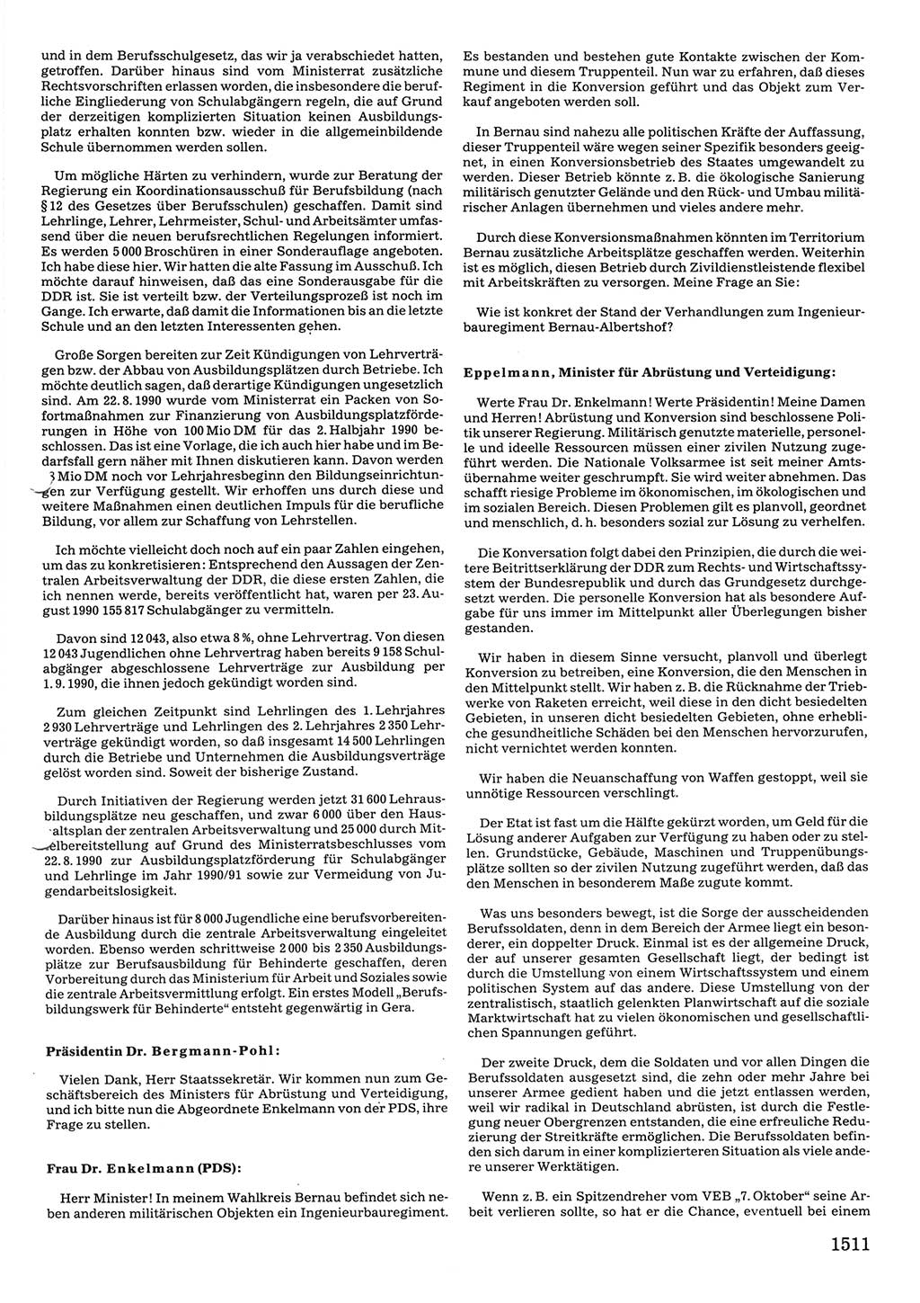 Tagungen der Volkskammer (VK) der Deutschen Demokratischen Republik (DDR), 10. Wahlperiode 1990, Seite 1511 (VK. DDR 10. WP. 1990, Prot. Tg. 1-38, 5.4.-2.10.1990, S. 1511)