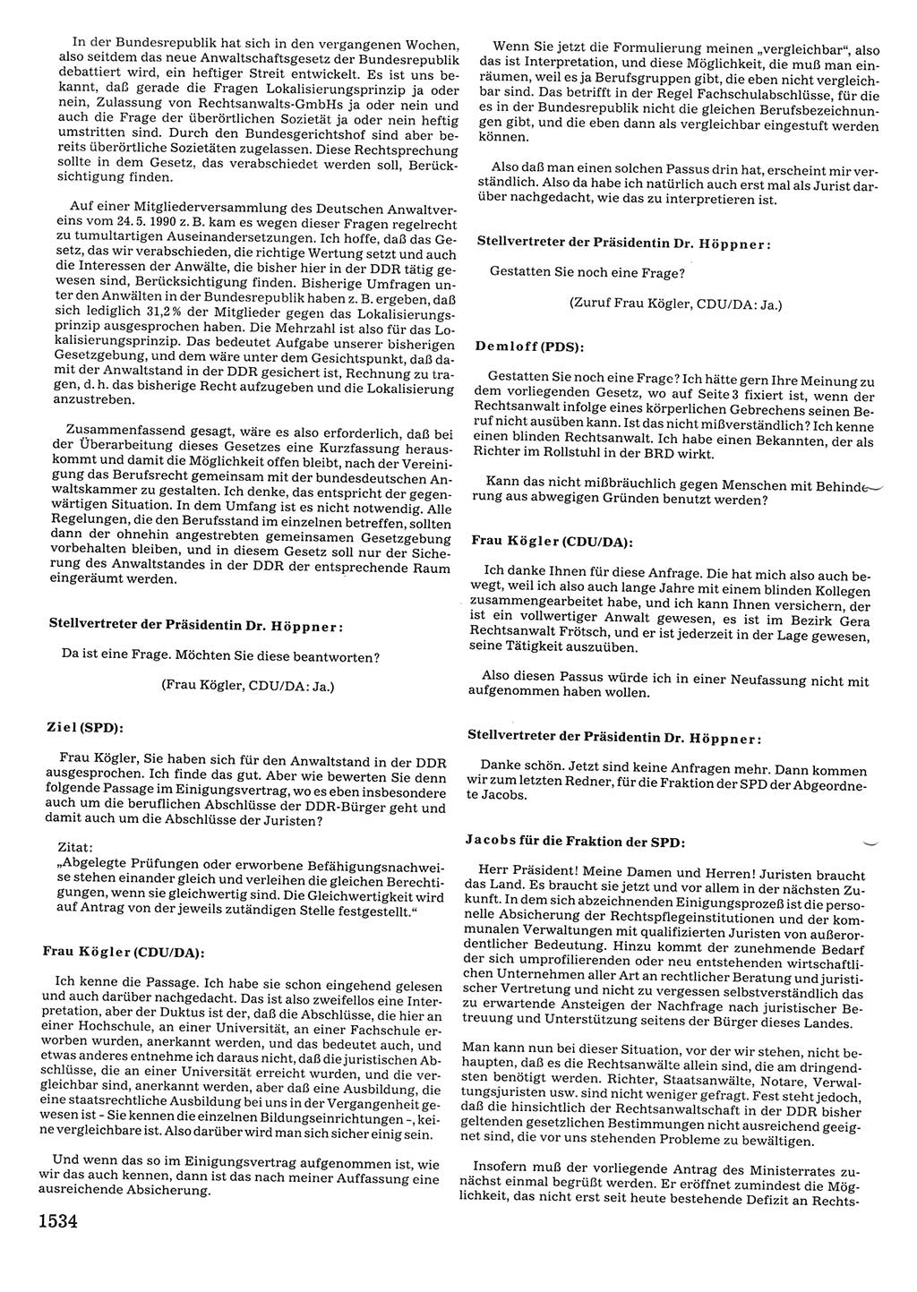 Tagungen der Volkskammer (VK) der Deutschen Demokratischen Republik (DDR), 10. Wahlperiode 1990, Seite 1534 (VK. DDR 10. WP. 1990, Prot. Tg. 1-38, 5.4.-2.10.1990, S. 1534)