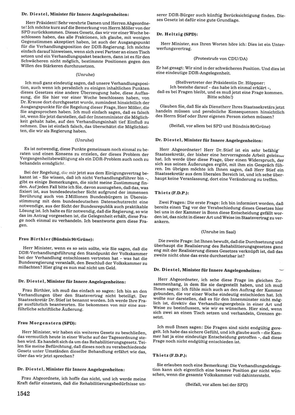 Tagungen der Volkskammer (VK) der Deutschen Demokratischen Republik (DDR), 10. Wahlperiode 1990, Seite 1542 (VK. DDR 10. WP. 1990, Prot. Tg. 1-38, 5.4.-2.10.1990, S. 1542)