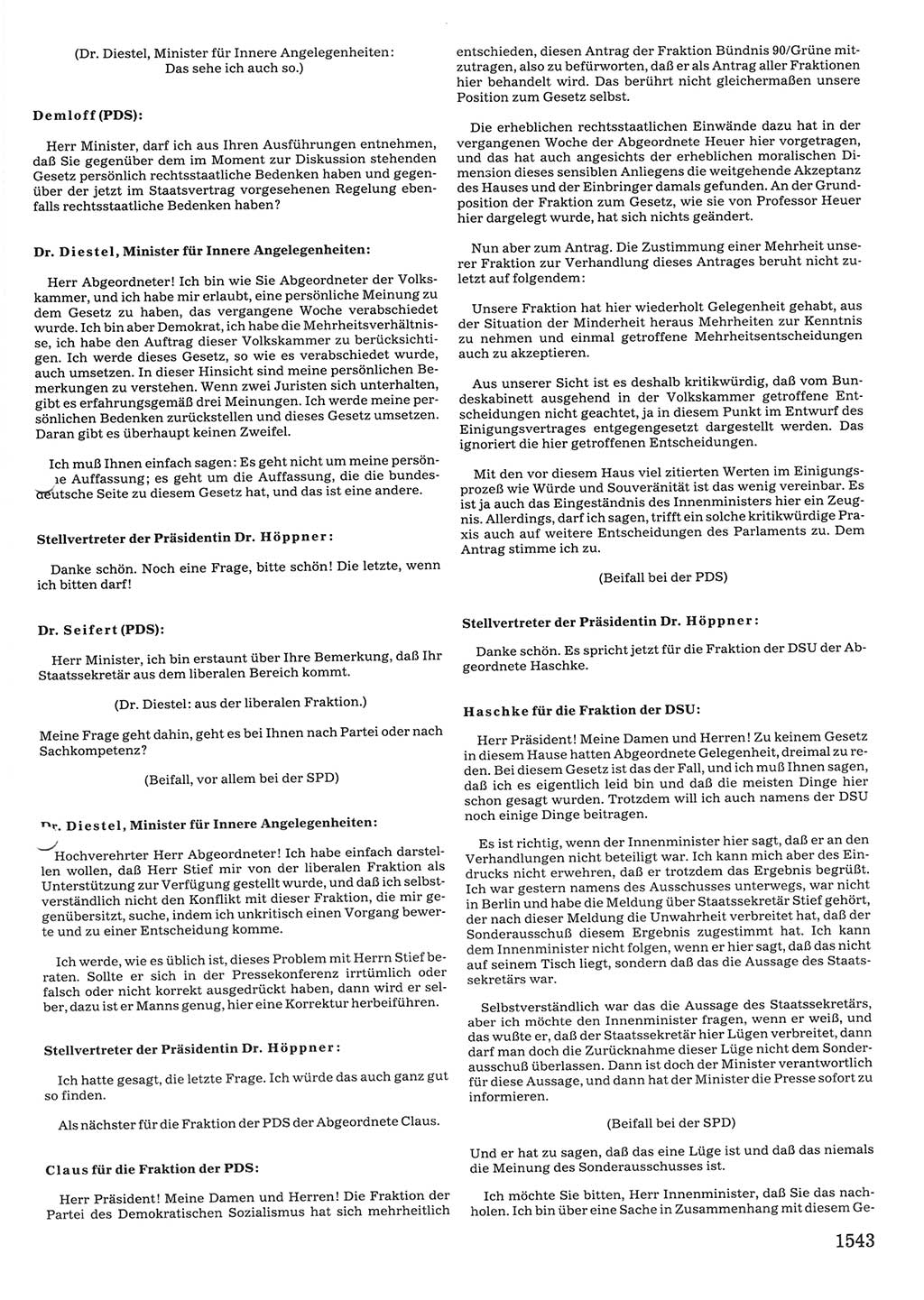 Tagungen der Volkskammer (VK) der Deutschen Demokratischen Republik (DDR), 10. Wahlperiode 1990, Seite 1543 (VK. DDR 10. WP. 1990, Prot. Tg. 1-38, 5.4.-2.10.1990, S. 1543)