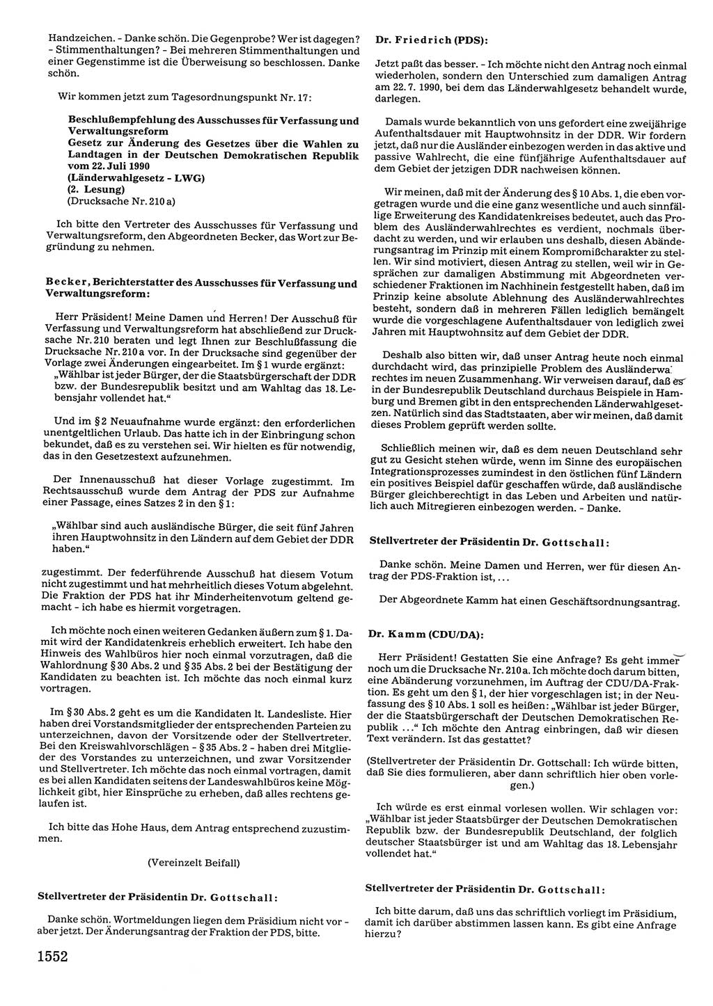 Tagungen der Volkskammer (VK) der Deutschen Demokratischen Republik (DDR), 10. Wahlperiode 1990, Seite 1552 (VK. DDR 10. WP. 1990, Prot. Tg. 1-38, 5.4.-2.10.1990, S. 1552)